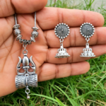 Unique Oxidised Trishul Chain Necklace With Jhumka Earrings
