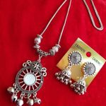 Oxidised Pendent Chain Necklace With Jhumka Earrings