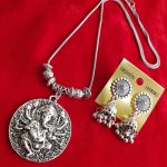 Oxidized Ganesha Chain Necklace With Jhumka Earrings