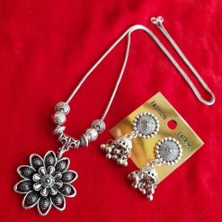 Oxidised Chain Necklace With Jhumka Earrings