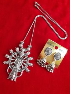 Oxidised Godress Durga Chain Necklace With Adorable Jhumka Earrings