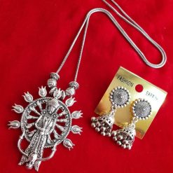 Oxidised Godress Durga Chain Necklace With Jhumka Earrings