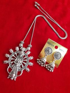 Oxidised Godress Durga Chain Necklace With Jhumka Earrings