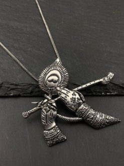 Oxidized Krishna Flute Chain Necklace With Jhumka Earrings