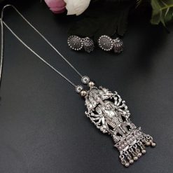Oxidised Chain Necklace With Jhumka Earrings