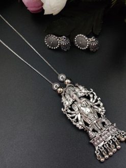 Oxidised Chain Necklace With Jhumka Earrings