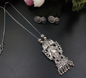 Oxidised Chain Necklace With Jhumka Earrings