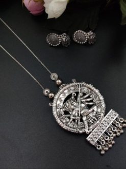 Oxidised Chain Necklace With Jhumka Earrings