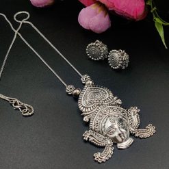Oxidised Chain Necklace With Jhumka Earrings