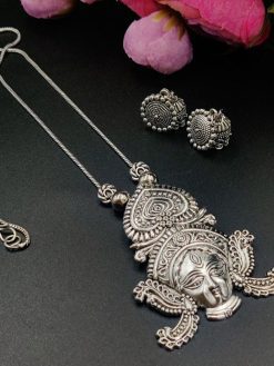 Oxidised Chain Necklace With Jhumka Earrings
