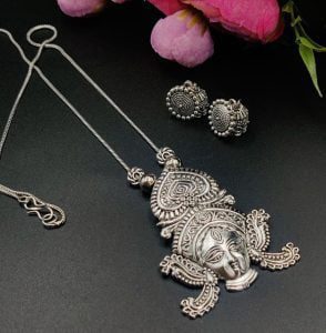 Oxidised Chain Necklace With Jhumka Earrings