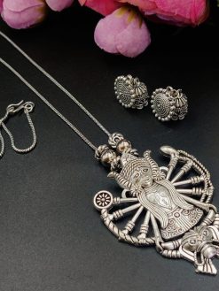 Oxidised Chain Necklace With Jhumka Earrings