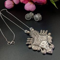 Oxidised Chain Necklace With Jhumka Earrings