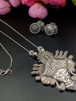 Oxidised Chain Necklace With Jhumka Earrings