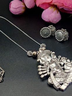 Oxidised Chain Necklace With Jhumka Earrings