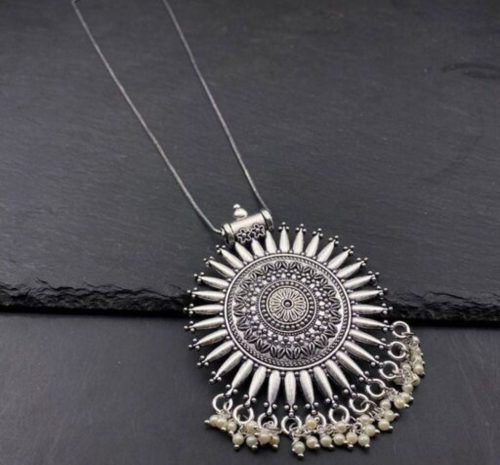 Oxidised Chain Necklace With Jhumka Earrings