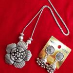 Oxidised Flower Design Chain Necklace With Jhumka Earrings
