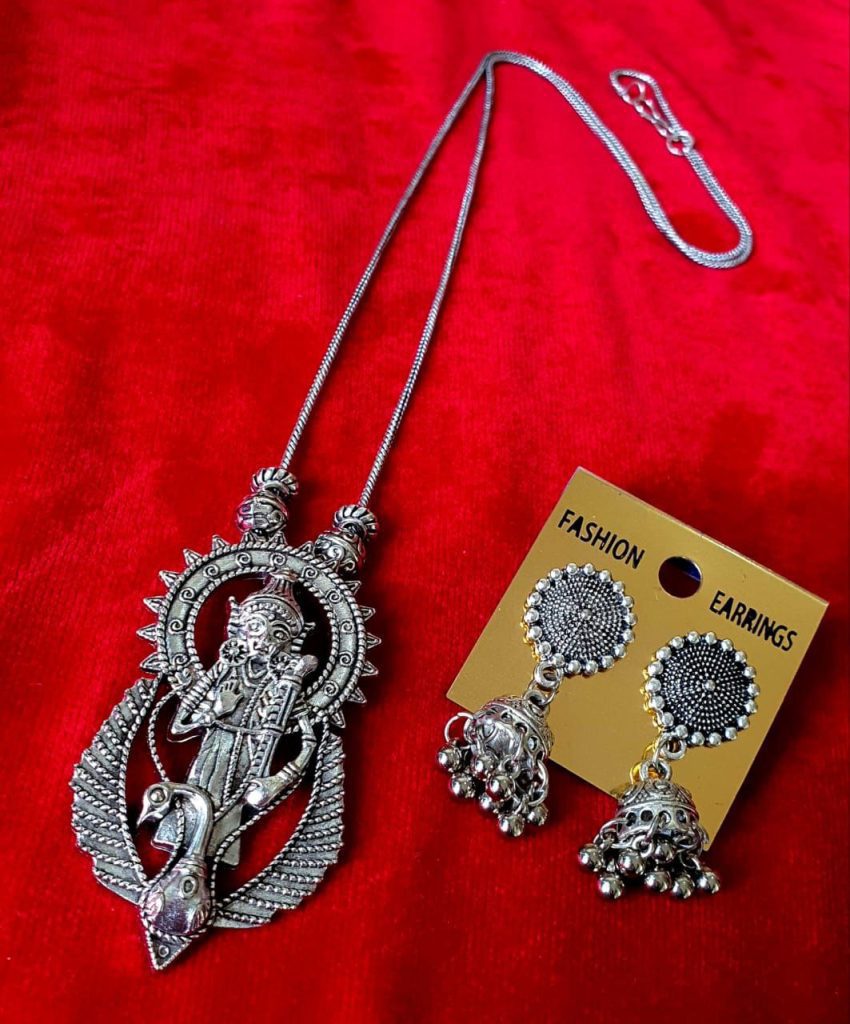 Oxidised Chain Necklace With Jhumka Earrings