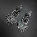 Silver Replica Earrings - Trendy Silver Look aLike Dangler Earring - "Black"