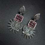 Silver Replica Earrings - Trendy Silver Look aLike Dangler Earring - "Pink"