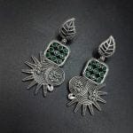 Silver Replica Earrings - Trendy Silver Look aLike Dangler Earring - "Green"