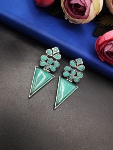 Designer Monalisa Silver Replica Dangler Earrings | Best Party-wear Jewelry - Color: "Mint"