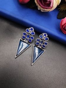 Designer Monalisa Silver Replica Dangler Earrings | Best Party-wear Jewelry - Color: "Blue"