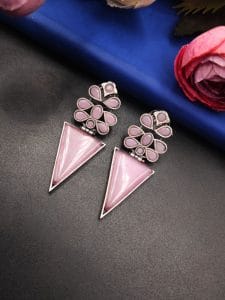 Designer Monalisa Silver Replica Dangler Earrings | Best Party-wear Jewelry - Color: "Baby Pink"