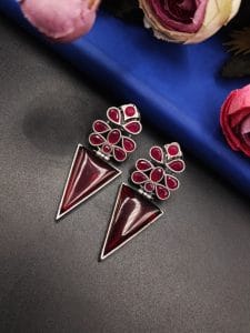 Designer Monalisa Silver Replica Dangler Earrings | Best Party-wear Jewelry - Color: "Pink"