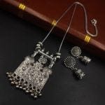 Oxidised Chain Peacock Necklace With Jhumka Earrings