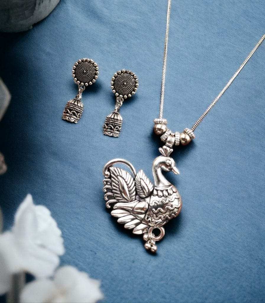 Bulk 348 German Silver Bird Necklace | Best Silver Plated Chain Pendent For Girls