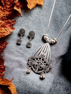 Oxidised Chain Necklace | Godress Durga Pendant Set For Girls