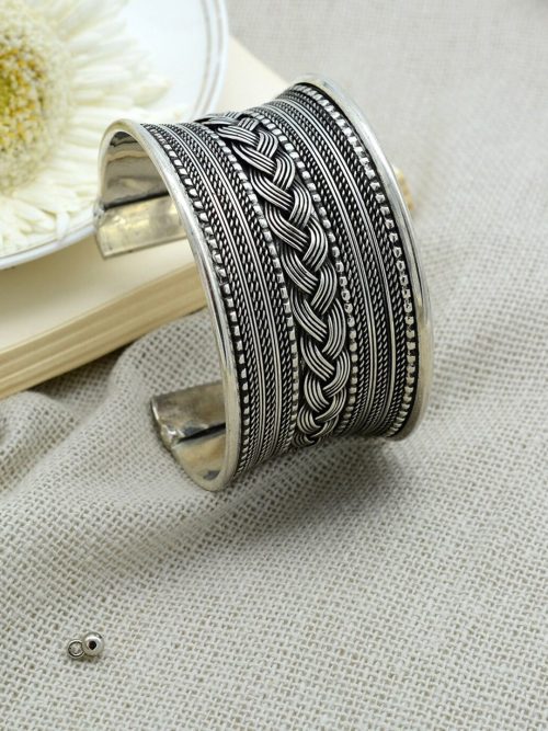 Oxidised Rope Design Free Size Cuff  Bracelet - Image 2