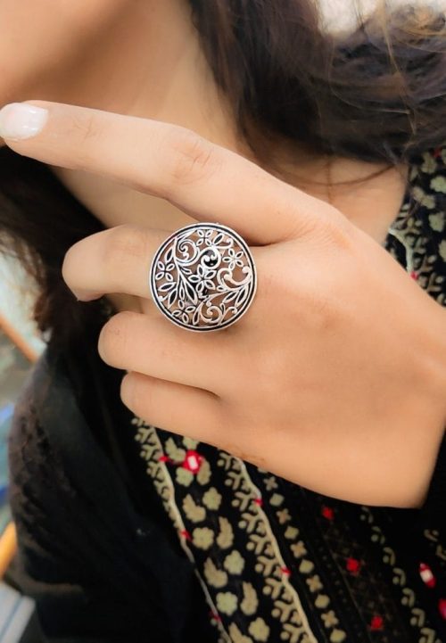Floral Art Oxidised Casual Wear Adjusable Rings For Girls