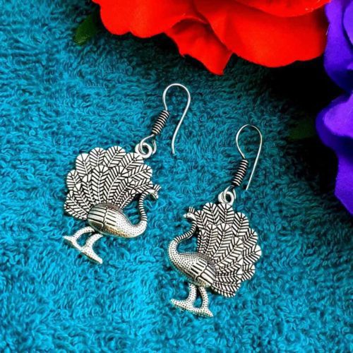 Peacock Hook Earrings in German Silver