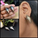 Silver Replica Shankh Stud Oxidised Earrings - Best Daily Wear Jewellery