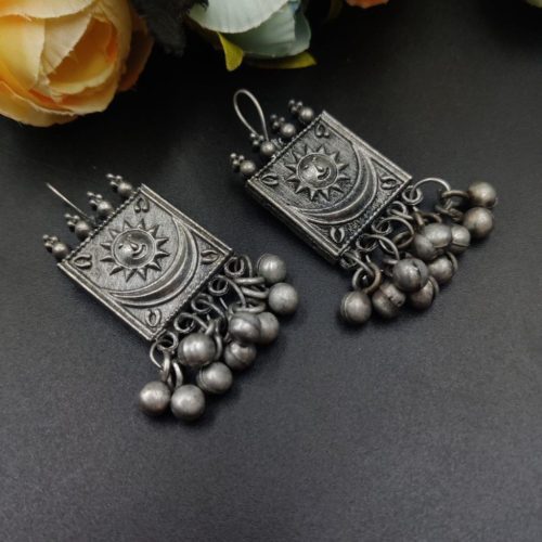 Oxidised Black Polish Sun Design Earrings