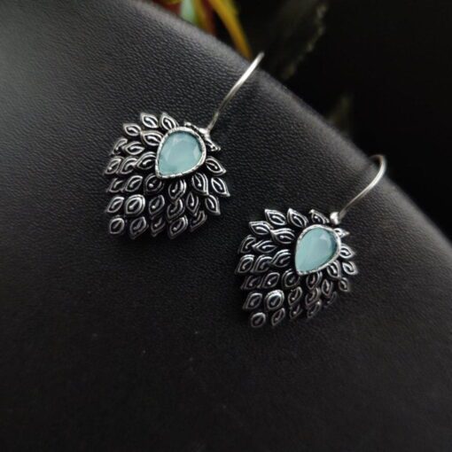 Daily Wear Oxidised Stone Feather Hook Earrings