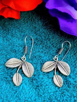 Leaf Design Hook Earrings in German Silver | Best Daily Wear Ear Jewelry