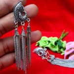 Silver Oxidised Chain Earrrings For Girls