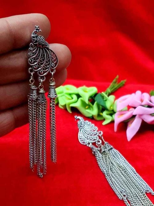 Designer Peacock Chain Earrings For Girls