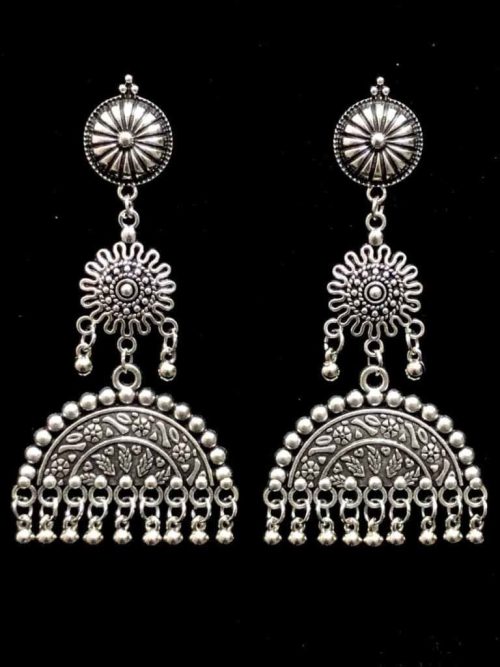 Light Weight Long Casual Wear Oxidised Earrings
