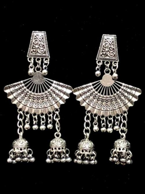 German Silver Feather Style Jhumka Earrings