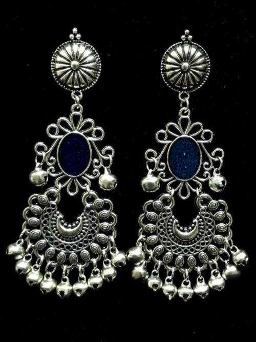 Meenakari Work Oxidised Chandbali Earrings - Image 4