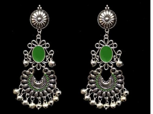 Meenakari Work Oxidised Chandbali Earrings - Image 3