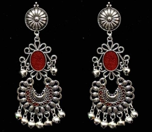 Meenakari Work Oxidised Chandbali Earrings
