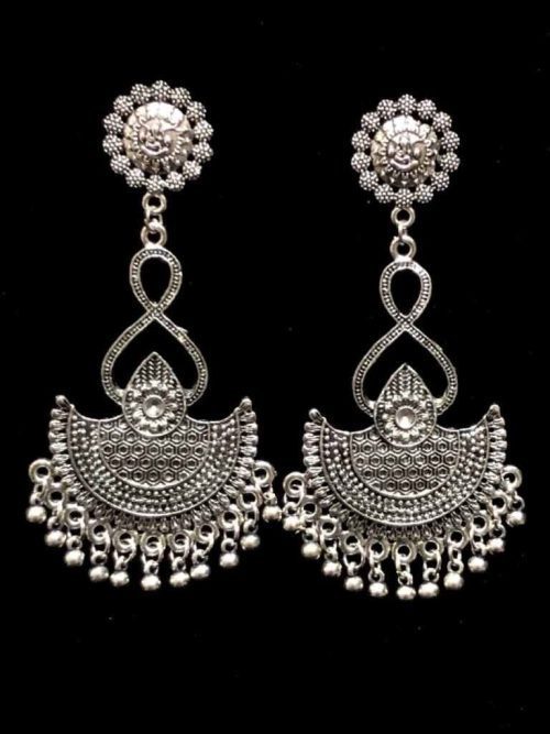 Chandbali with Plain Oxidised Earrings