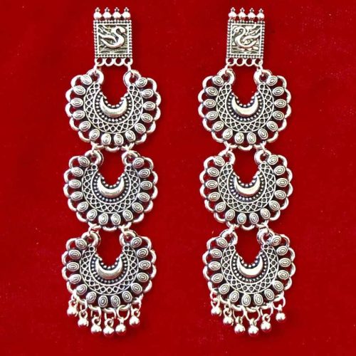 Oxidised 3 Layer Chandbali Earrings For Girls
