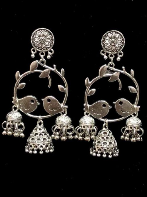 Oxidised Love Birds Jhumka Earrings