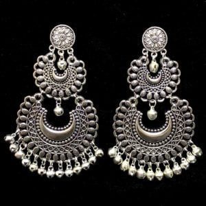 Oxidised Double Chandbali Earrings For Girls